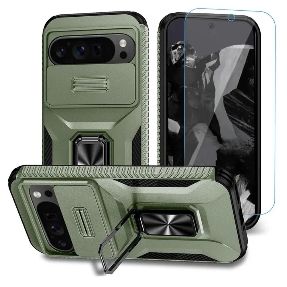 GIVEITALL Google Pixel 9 Pro XL Case Screen Protector Ring Kickstand Army Green